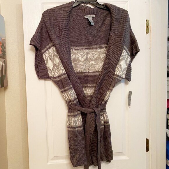 New Olivia Sky Gray Cozy Wrap Short-Sleeve Cardigan Sweater - Picture 1 of 3